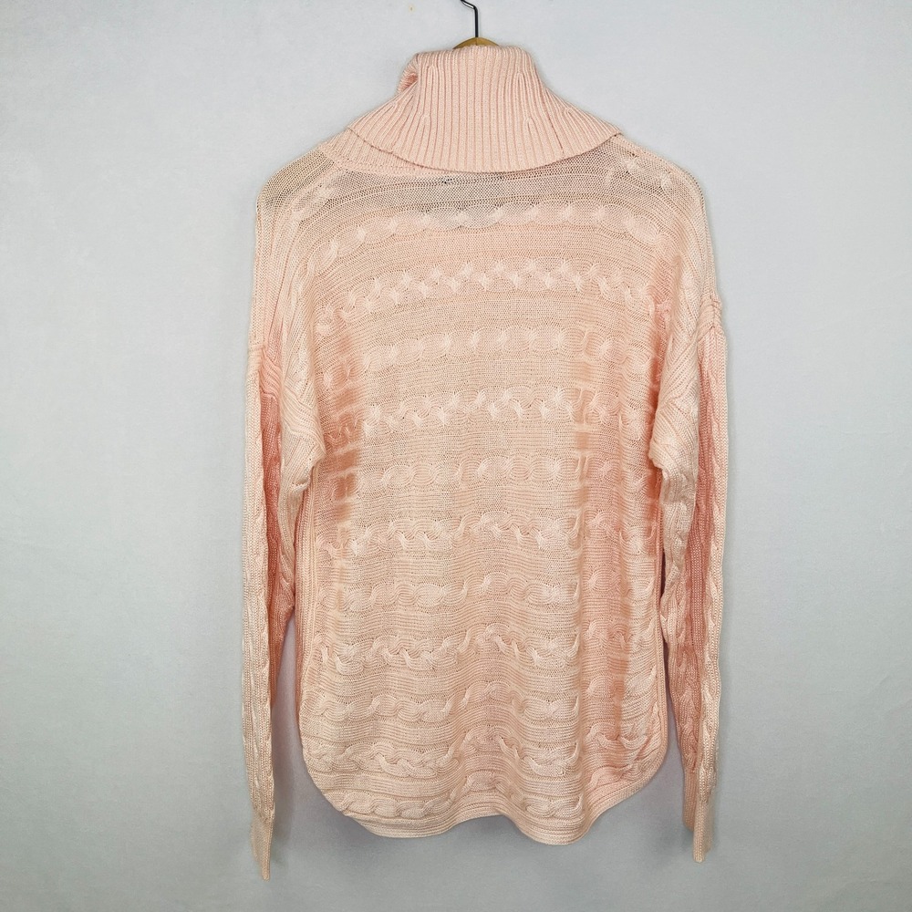 Ralph Lauren LRL Sweater‎ Womens XL Light Pink Cowl Neck Cable Knit Old Money - Picture 5 of 10
